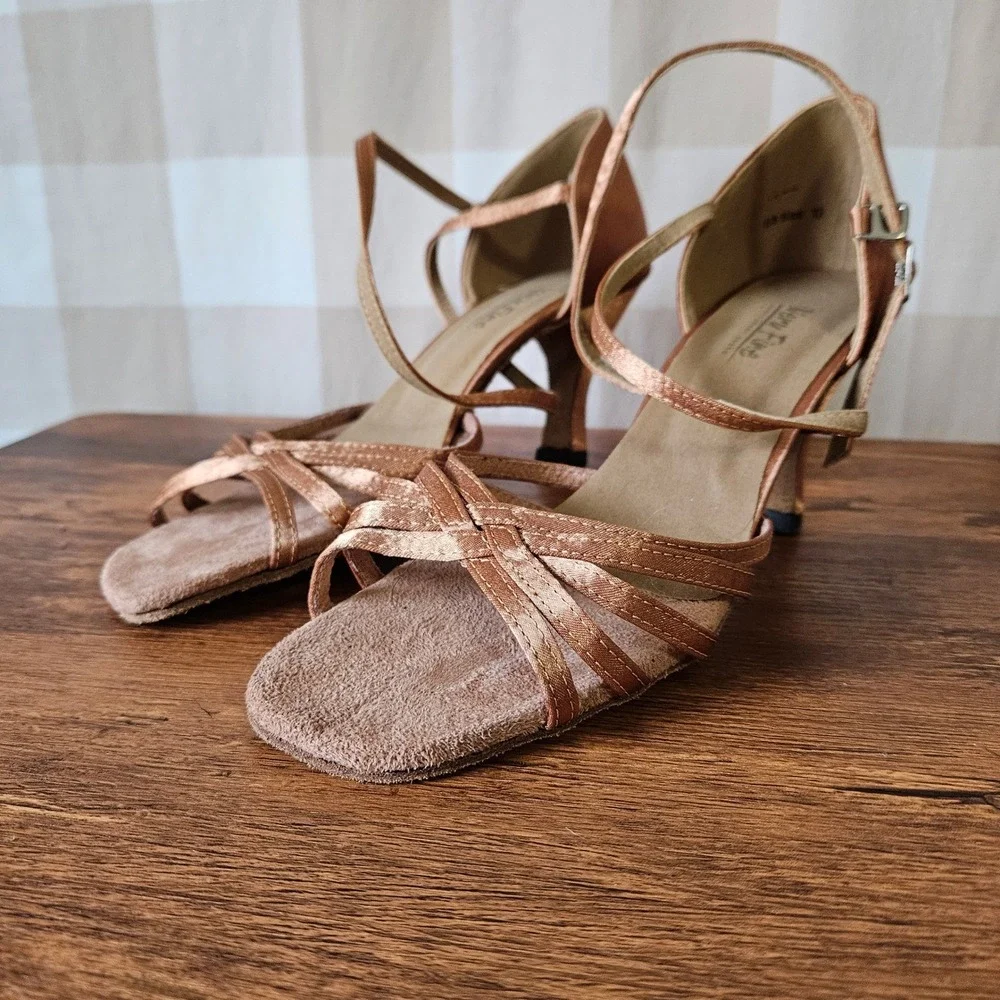 Very Fine Latin Ballroom Dance Shoes Women's Size 10 Copper Strappy Heels